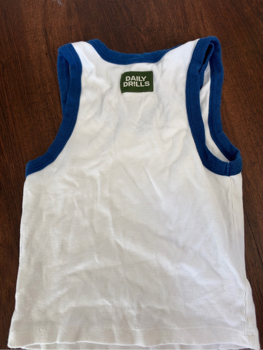 Daily Drills White Tank Top with Blue Trim *WORN ONCE